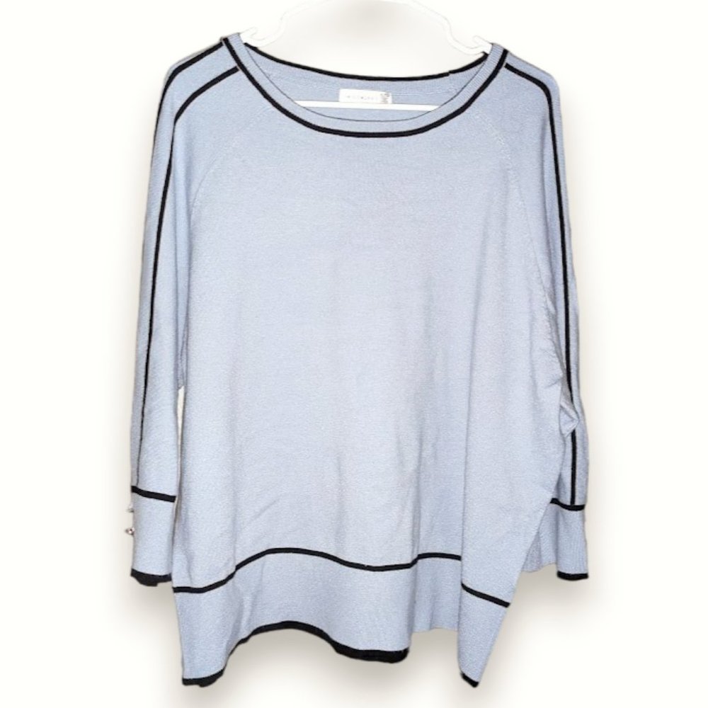 Retrology Periwinkle Blue Black Trim Soft 3/4 Sleeve Knit Sweater Women XL